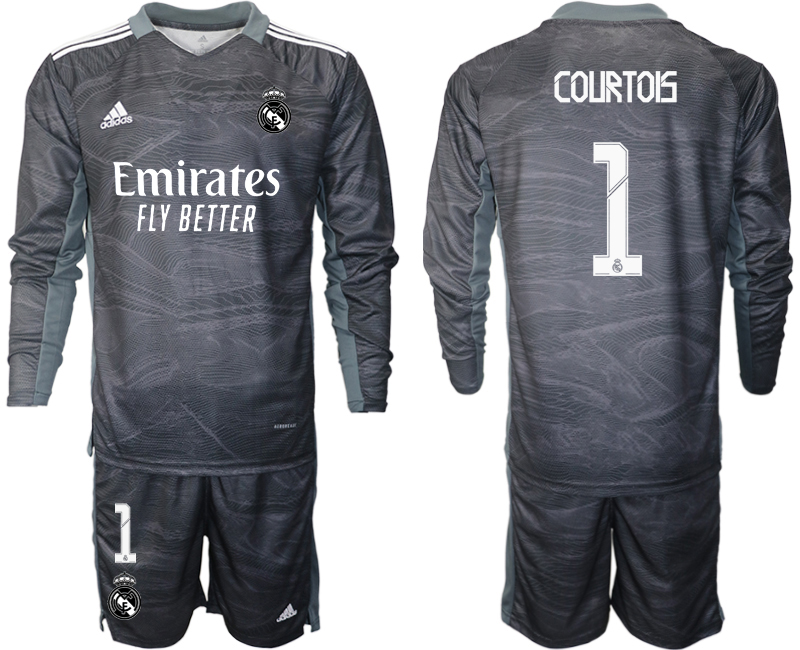 Men 2021-2022 Club Real Madrid black Long Sleeve goalkeeper #1 Soccer Jersey